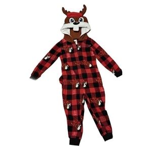 Kids Red Plaid Reindeer One Piece
